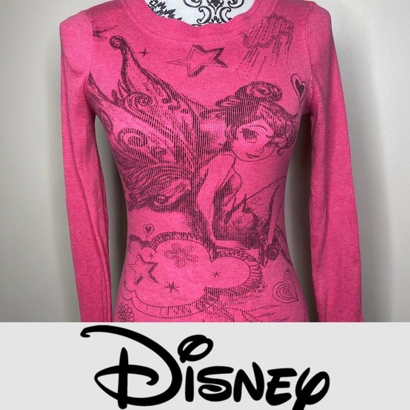 Disney Tops - Disney Graphic Tee Tinker Bell Pink Long Sleeve *